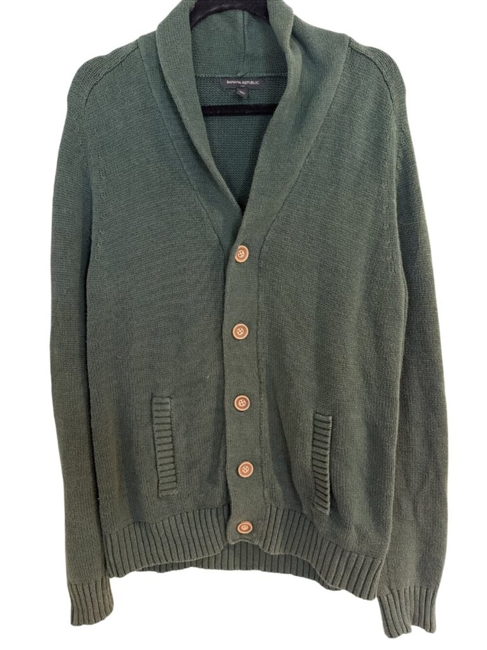 Banana Republic Cardigan Sweater Mens XL Green Knit Shawl Collar Academia